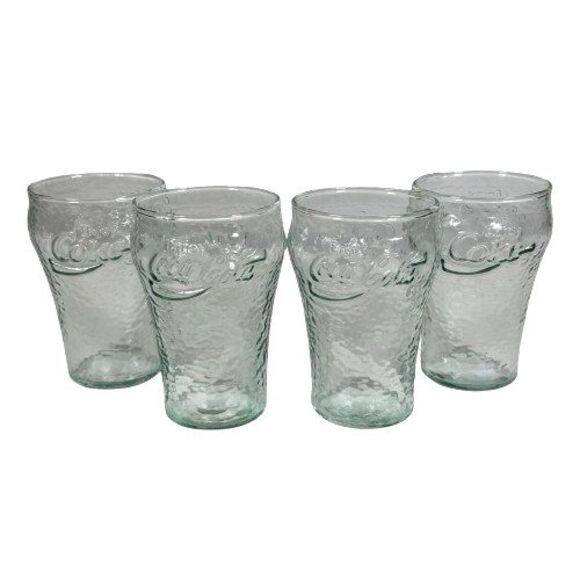 Vintage Coca-Cola Green Glasses 4 Inch Pebbled Drinking Juice Glasses Set of 4 - Picture 1 of 10